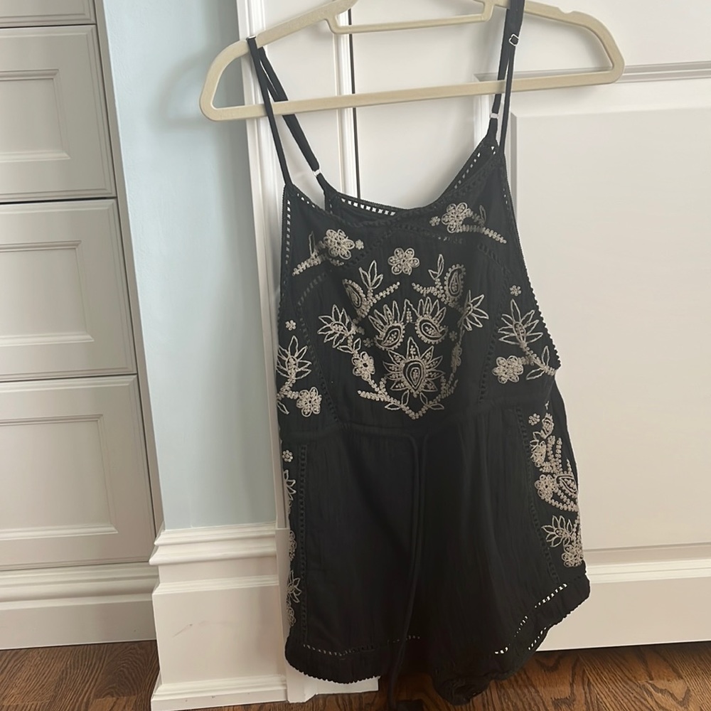 Rory Beca Embroidered Romper with tie waist